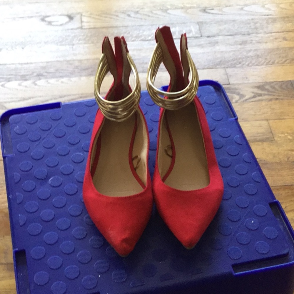 Red Flat Shoes with gold trim
